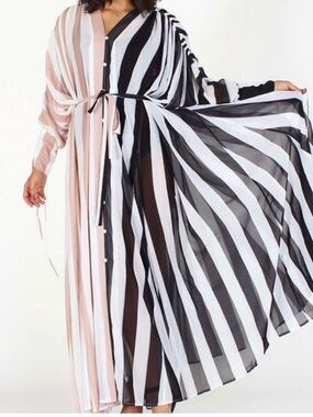 Fashion Nova Striped Maxi Coverup in Black, White & Blush please read the desc
